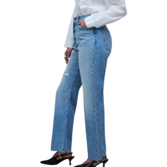 NWD Madewell Petite Curvy 90s Straight Leg Jeans Blue Revoir Wash Ripped Size 23 - Picture 2 of 15